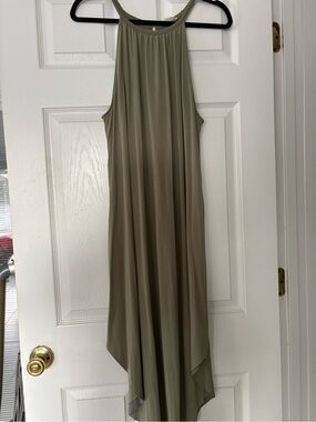 Sleeveless Earthy Halter Maxi Dress in Olive Green, size large